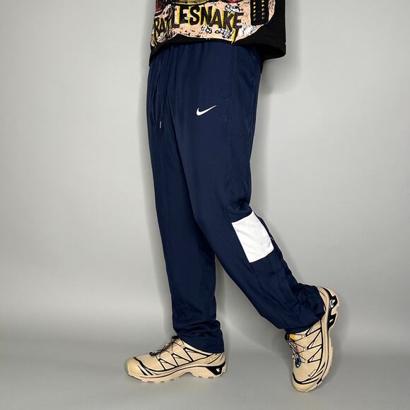 Nike Track Pants Navy Blue Polyester Sweatpants White Swoosh Lined